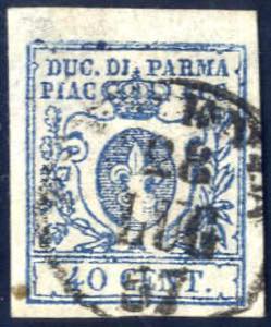1857, 40 c. azzurro I tipo (zero largo), ... 
