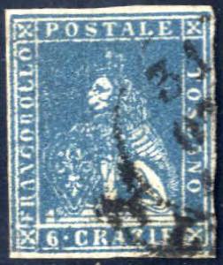 1857, 6 cr. azzurro chiaro su carta bianca, ... 