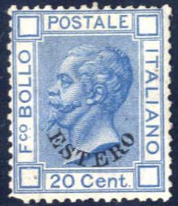 1874, 20 c. azzurro con soprastampa ... 