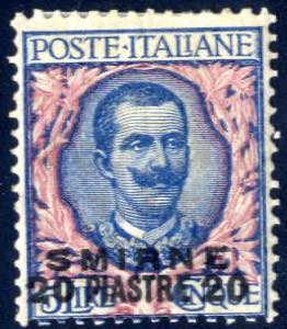 1909-11, 5 L. azzurro e rosa con soprastampa ... 