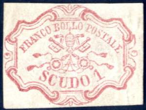 1852, 1 scudo rosa carminio, margini da ... 