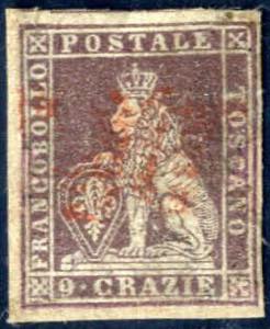 1851, 9 crazie bruno violaceo su grigio, ... 