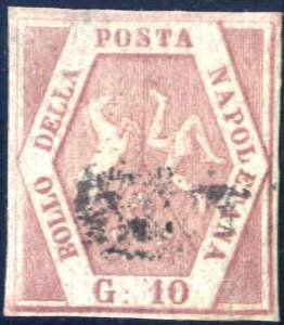 1858, 10 grana rosa brunastro, I tavola, ... 