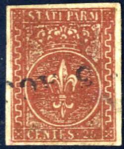 1853-5, 25 c. bruno rosso su carta bianca, ... 