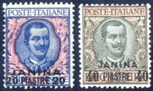1909-11, 20 pi. su 5 L. azzurro e rosa e 20 ... 