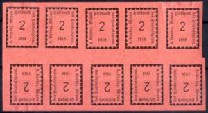 1918, 2 h. rosa, minifoglio di 10 esemplari, ... 