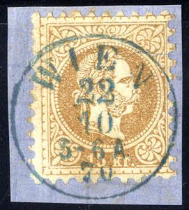 1867, 15 Kr. auf Briefstück mit Blaustempel ... 