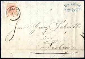 1850, 3 Kreuzer Brief von B:H: Bruck a.M. ... 