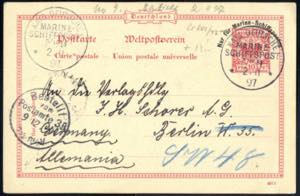 1897, Schiffspost-Ganzsachenkarte 10 Pf ... 