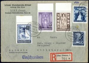 1946, LINZ (DONAU) 1, Auslandsrekobrief nach ... 