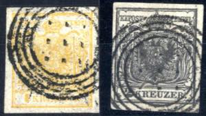 1850, 1 Kreuzer orange und 2 Kreuzer ... 