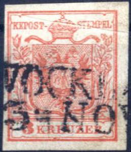 1850, 3 Kreuzer zinnoberrot in Type Ia-1/HP, ... 