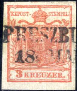 1850, 3 Kreuzer zinnoberrot in Type Ia-2/HP ... 