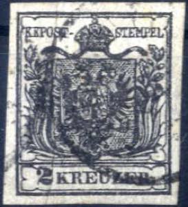 1850, 2 Kreuzer tiefschwarz in Type IIIa/HP, ... 