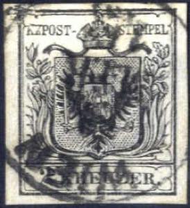 1850, 2 Kreuzer schwarz in Type Ib/HP, ... 