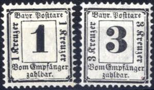 1870, Portomarken 1 Kr. und 3 Kr. gez. K 11 ... 
