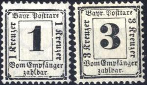 1870, Portomarken 1 Kr. und 3 Kr. gez. K 11 ... 