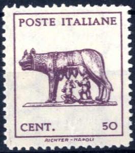 1943, Lupa Capitolina, 50 c. lilla senza il ... 