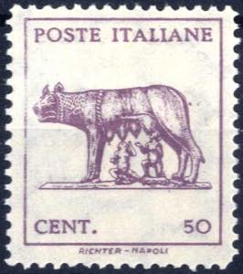 1943, Lupa Capitolina, 50 c. lilla stampa ... 