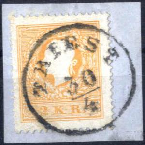 1859, Kaiserkopf nach links, 2 Kr orange auf ... 