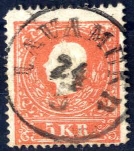 1859, Kaiserkopf nach links, 5 Kr rot mit ... 