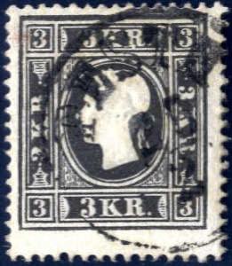 1858, Kaiserkopf nach links, 3 Kr schwarz ... 