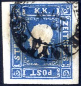 1858, Kaiserkopf nach links, 1,05 Kr blau ... 