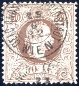 1858, Kaiser Franz Joseph, 50 Kr braun LZ 12 ... 