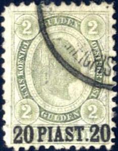 1896, 20 Piaster auf 2 Gulden seegrün, ... 