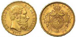BELGIO. Leopold II, 1865-1909., 20 Francs ... 
