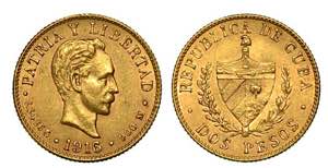 CUBA. Repubblica Cubana, 1902-1959., 2 Pesos ... 