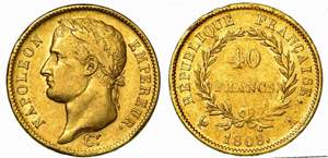 FRANCIA. Napoleon I, 1801-1815., 40 Francs ... 