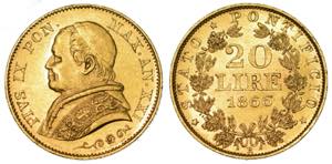 STATO PONTIFICIO. PIO IX, 1846-1878. 20 Lire ... 