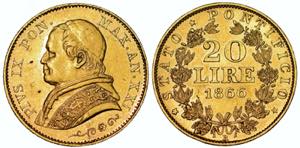 STATO PONTIFICIO. PIO IX, 1846-1878. 20 Lire ... 