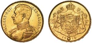 BELGIO. ALBERT I, 1909-1934. 20 Francs 1914. ... 