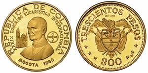 COLOMBIA. REPUBLICA. 300 Pesos 1968. Per il ... 
