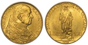 VATICANO. PIO XI, 1922-1939. 100 Lire ... 