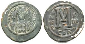 Justinian I (A.D. 527-565), AE Follis,
.

