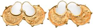 Pair of Byzantine large Decorated Gold Ear ... 