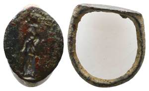 Roman Bronze Seal Ring with a deity on bezel ... 