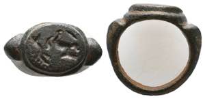 Roman Bronze Seal Ring with a Scene on bezel ... 