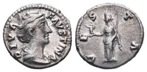 Diva Faustina I. AR Denarius.  (138-161 ... 
