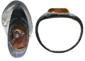 Roman Bronze Legion Ring with a red stone ... 
