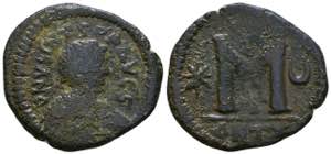 Justinian I. 527-565. Æ   Follis