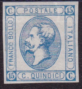 1863 - 15 Cent. azzurro effige di ... 