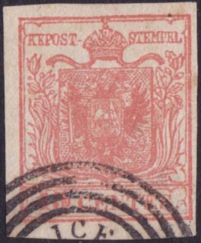 1852 - 15 c. rosso vermiglio n. 4. ... 