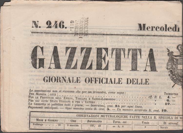1860 Gazzetta di Modena - annullo ... 