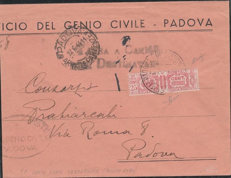 1944, Pacchi Postali c. 25 usato ... 