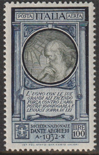 1932 - L. 100 azzurro, Dante n. ... 