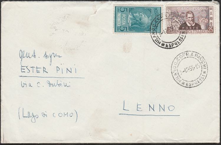 1955 M. Polo lire 25 + Posta ... 